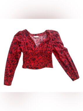 Treasure & Bond Red Blouse with Blue Paisley Print